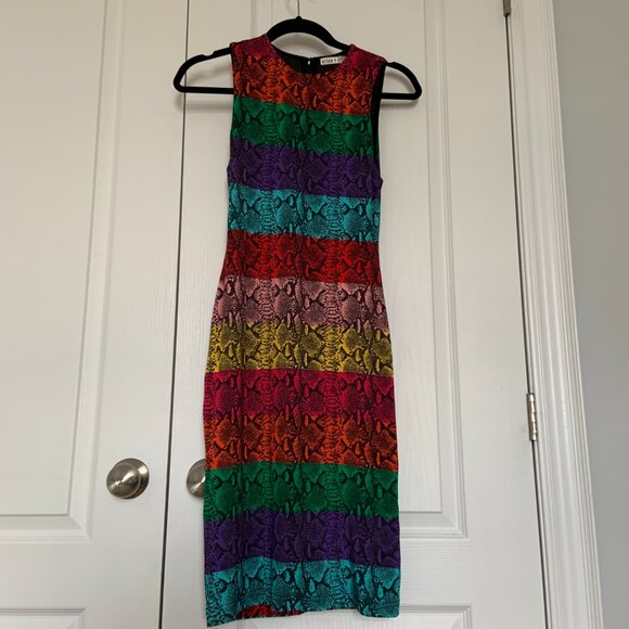Alice + Olivia Delora Rainbow Snake Print Midi Dress Size 0 XS - Picture 6 of 15